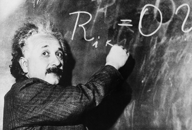 Albert Einstein on blackboard